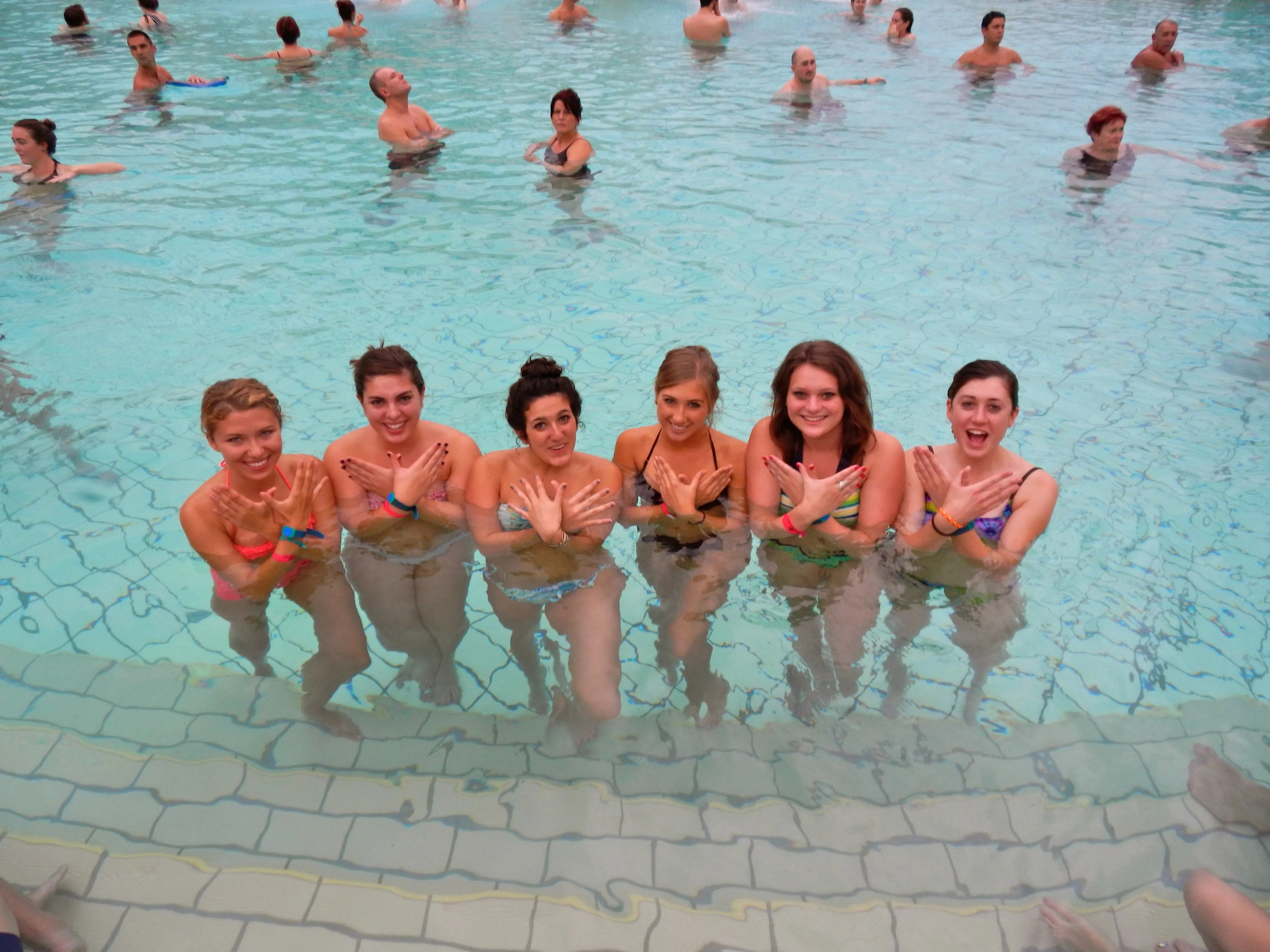 Women enjoying the outdoor thermal pool at Széchenyi Baths Budapest